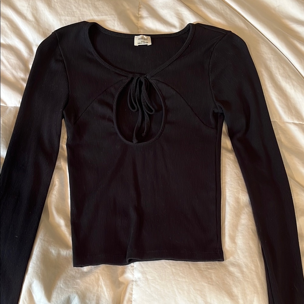 Aritzia Black Long Sleeve Blouse with Keyhole Tie